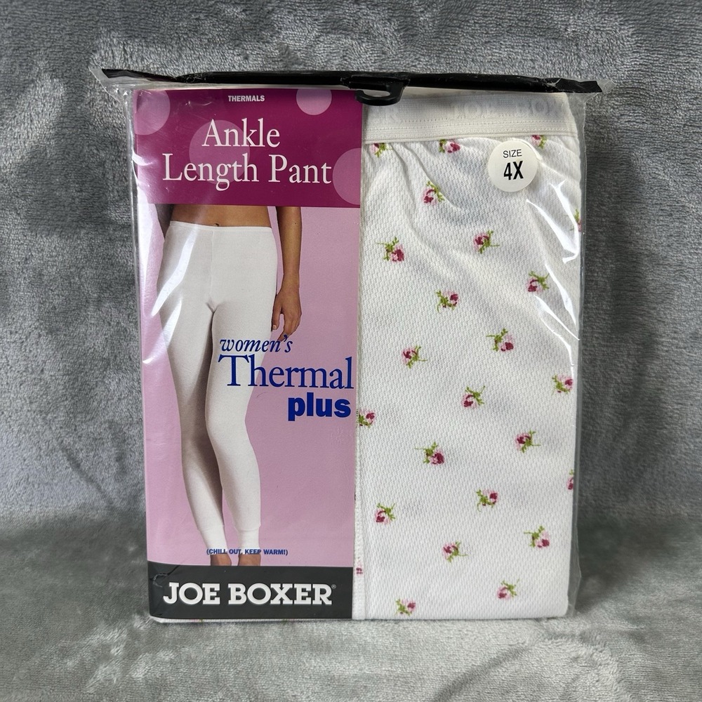 Joe Boxer Thermal Pants Women's 4X White w/ Floral Long Johns Long Underwear NEW